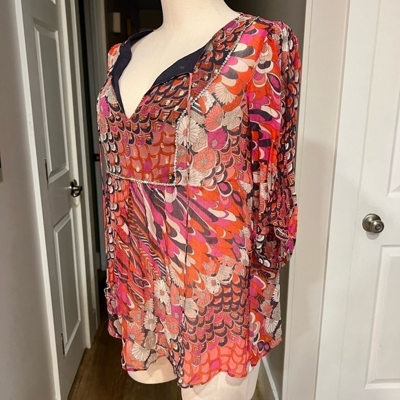 Monsoon Silk Multi Pattern Colorful Blouse with Ties - Picture 14 of 14